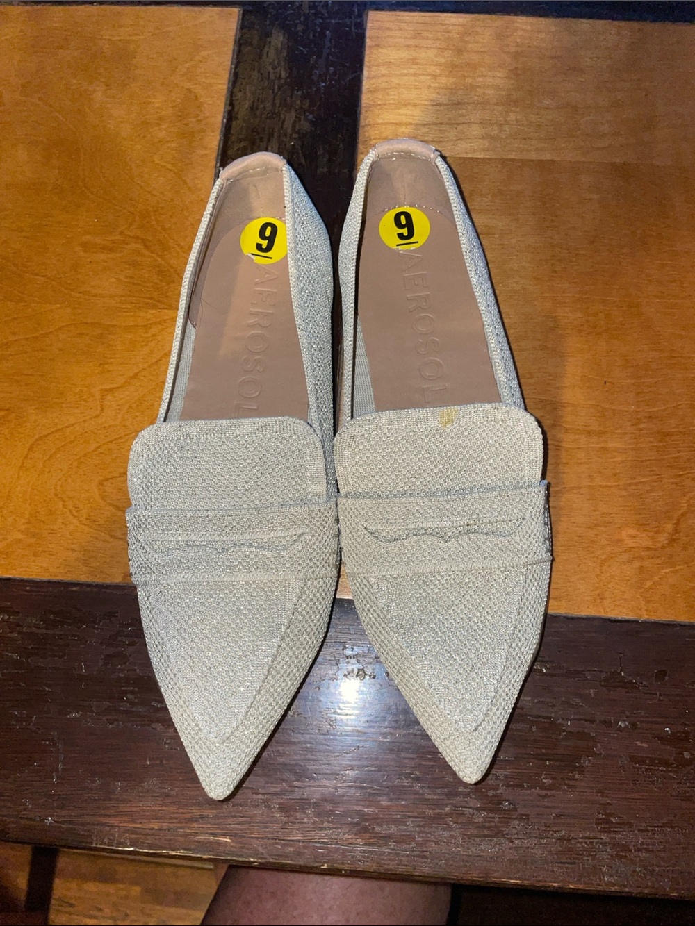 AEROSOLES Women's Pointed Penny Loafers in Light Cream, Size 9